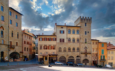 Piazza grande square in Arezzo, Tuscany, Italy