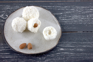 coconut energy balls with almond, sugar free diet, low carb food. 