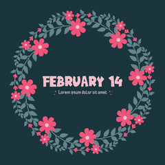 Romantic invitation card design for 14 February, with beautiful leaf and wreath frame. Vector