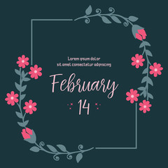 Poster design for 14 February, with beautiful leaf and wreath frame design. Vector