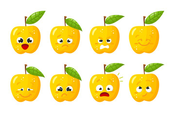 Apple fruit. Cute vector character set in various action emotions. Collection symbols isolated on a white background