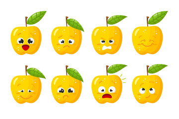 Apple fruit. Cute vector character set in various action emotions. Collection symbols isolated on a white background