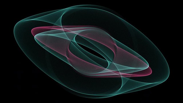 Slowly evolving Lissajous curves created from parametric equation appears and fades to black	