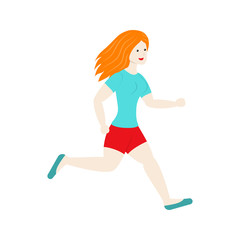 Fototapeta na wymiar Illustration with running woman. Abstract athletic female for sport design. Woman jogging. Sport, training, run. Isolated vector illustration. Running marathon competition. Activity healthy lifestyle.