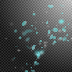 Turquoise flower petals falling down. Creative rom