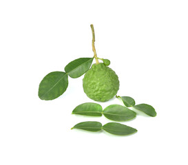 Cut in half of Fresh Bergamot fruits isolated on white background with clipping path.