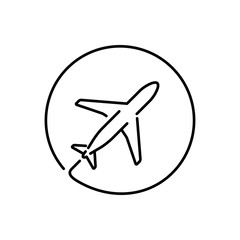 Fototapeta premium Icono plano lineal avión en círculo en color negro