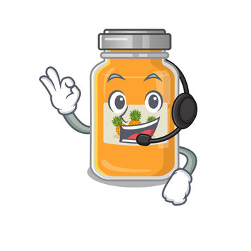 Smiley pineapple jam cartoon character design wearing headphone
