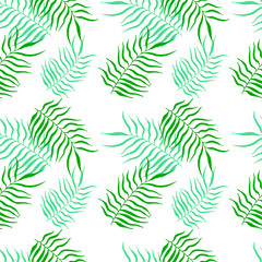 Fototapeta na wymiar Line art leaf of palm seamless pattern isolated on white. Outline kids hand drawing art line. Spring, summer or autumn symbol. Doodle sketch. Vector stock illustration