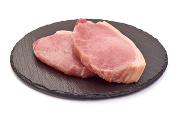 Fresh Pork loin steaks, isolated on white background