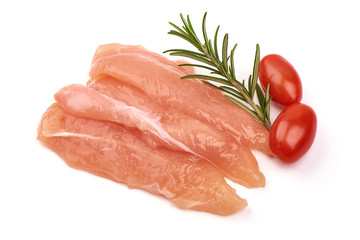 Raw chicken fillet meat, isolated on white background