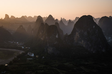 Fototapeta na wymiar View of the Karst mountains in Guilin region of South China, close to Xingping village, Li River