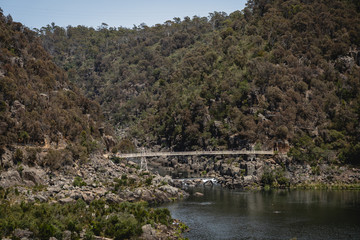 Fototapeta na wymiar Launceston, Tasmania - January 3rd 2020: The Alexandra Suspension Bridge at Cataract Gorge.