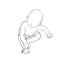 Outline sketch of sitting baby . Hand drawn vector,