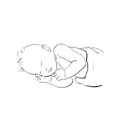 Sleeping baby. Hand drawing single line art of cute baby.