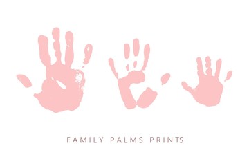 Fototapeta premium Palm prints. Family hands paint marks. Grunge rough texture.