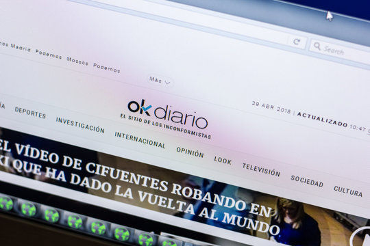Ryazan, Russia - April 29, 2018: Homepage of Okdiario website on the display of PC, url - Okdiario.com.