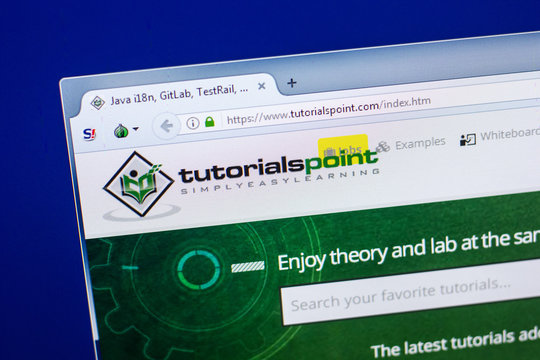 Ryazan, Russia - April 29, 2018: Homepage of Tutorialspoint website on the display of PC, url - Tutorialspoint.com.