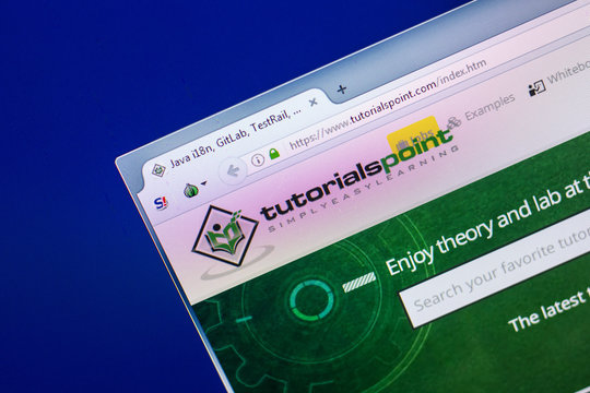 Ryazan, Russia - April 29, 2018: Homepage of Tutorialspoint website on the display of PC, url - Tutorialspoint.com.