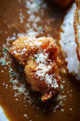 Fried chicken in curry with rice 