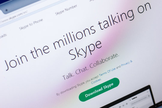 Ryazan, Russia - April 29, 2018: Homepage of Skype website on the display of PC, url - Skype.com.