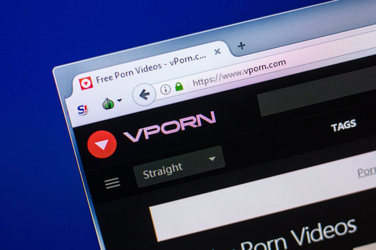 Ryazan, Russia - April 29, 2018: Homepage of Vporn website on the display of PC, url - vporn.com.
