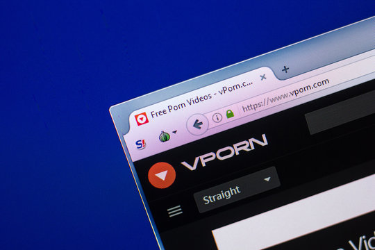 Ryazan, Russia - April 29, 2018: Homepage of Vporn website on the display of PC, url - vporn.com.