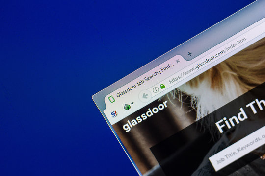 Ryazan, Russia - April 29, 2018: Homepage of Glassdoor website on the display of PC, url - Glassdoor.com.