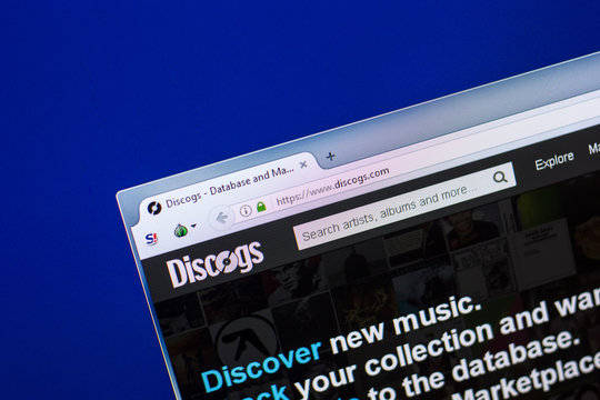 Ryazan, Russia - April 29, 2018: Homepage of Discogs website on the display of PC, url - Discogs.com