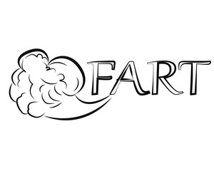 Excess gas from human body. Farting vector illustration. Silhouette black white