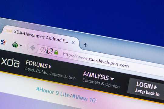 Ryazan, Russia - April 29, 2018: Homepage of XDA-Developers website on the display of PC, url - XDA-Developers.com.