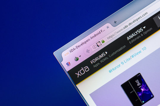 Ryazan, Russia - April 29, 2018: Homepage of XDA-Developers website on the display of PC, url - XDA-Developers.com.