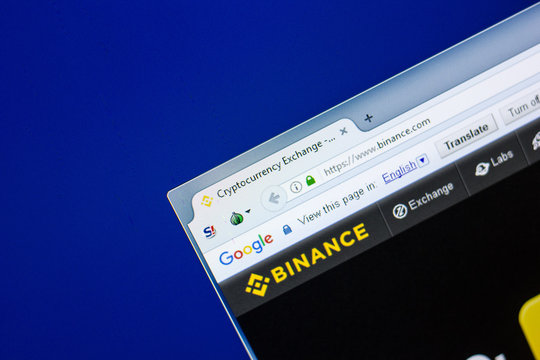 Ryazan, Russia - April 29, 2018: Homepage of Binance website on the display of PC, url - Binance.com.