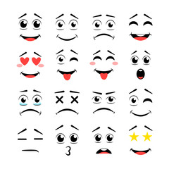 Fototapeta na wymiar Cute emoticon emoji characters in japanese style. 