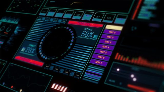 Perspective view of Futuristic interface/Digital screen glass panel with buttons/Control dashboard