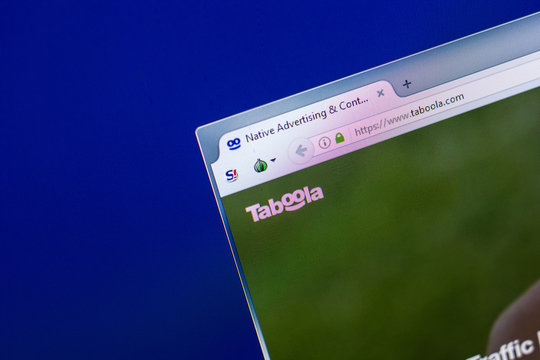 Ryazan, Russia - April 29, 2018: Homepage of Taboola website on the display of PC, url - Taboola.com