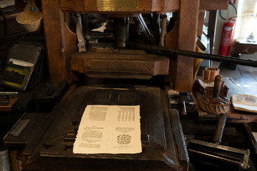 Old ancient print machine hand press