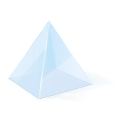 Transparent pyramid. 3d glass blue geometric shape