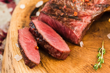fresh quality expensive pork beef steak in a restaurant
