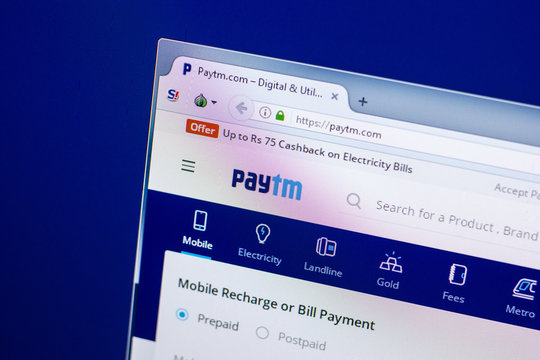 Ryazan, Russia - April 29, 2018: Homepage of Paytm website on the display of PC, url - Paytm.com