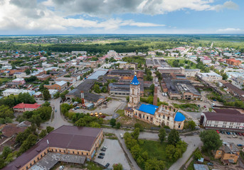 Fototapeta na wymiar Church in Irbit city. Russia, Sverdlovsk region, aerial