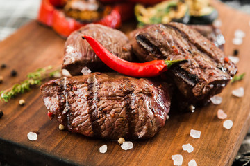 fresh quality expensive pork beef steak in a restaurant