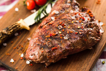 fresh quality expensive pork beef steak in a restaurant