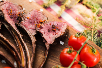 fresh quality expensive pork beef steak in a restaurant