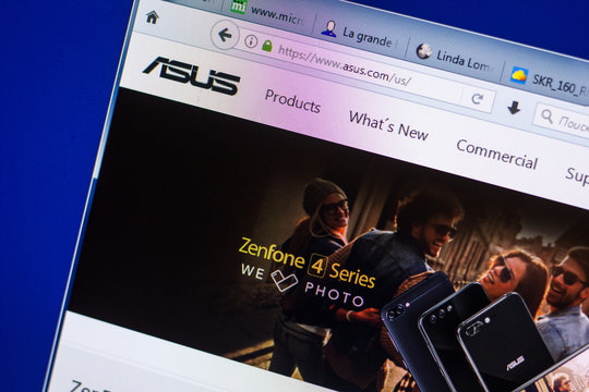 Ryazan, Russia - April 29, 2018: Homepage of Asus website on the display of PC, url - Asus.com