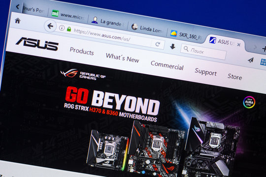 Ryazan, Russia - April 29, 2018: Homepage of Asus website on the display of PC, url - Asus.com