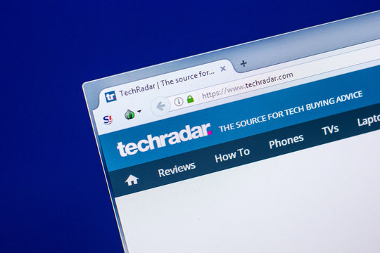 Ryazan, Russia - April 29, 2018: Homepage of Techradar website on the display of PC, url - Techradar.com