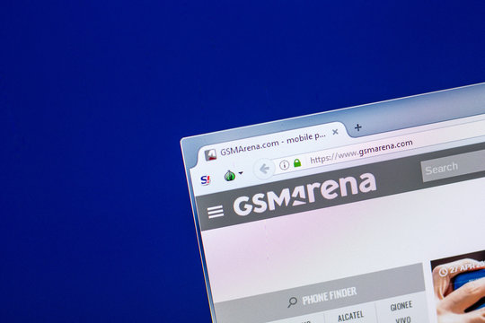 Ryazan, Russia - April 29, 2018: Homepage of Gsmarena website on the display of PC, url - Gsmarena.com
