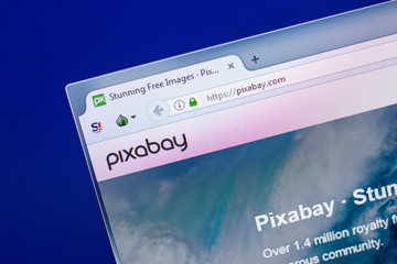 Ryazan, Russia - April 29, 2018: Homepage of Pixabay website on the display of PC, url - Pixabay.com