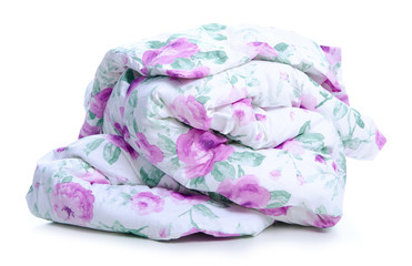 Fototapeta na wymiar Folded soft warm blanket on white background isolation
